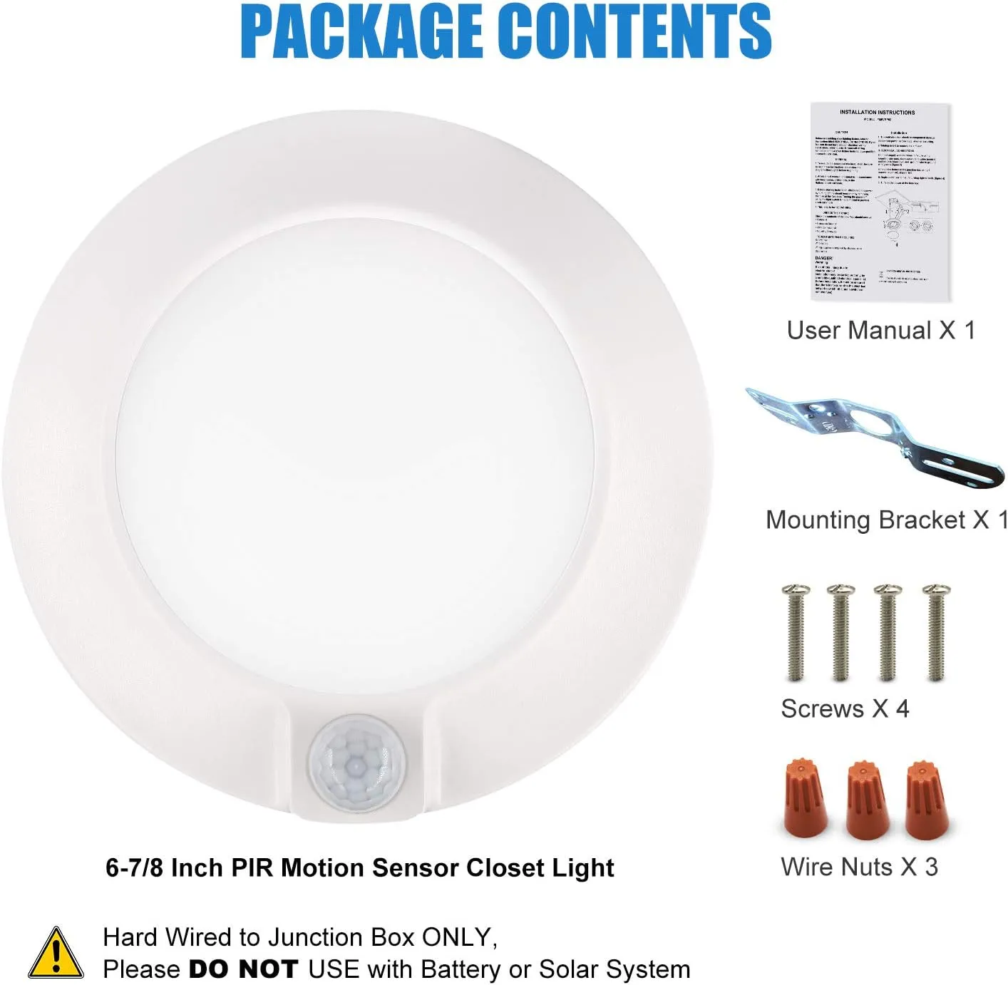 Closet Lights Motion Sensored Indoor Ceiling Mount LED-10W 3000K Closet Stair Porch Ceiling Pantry Motion Activated Light 6-7/8 Inch 90CRI 600lm Hardwire to Junction Box, No Battery, Damp Rated 4 Pack