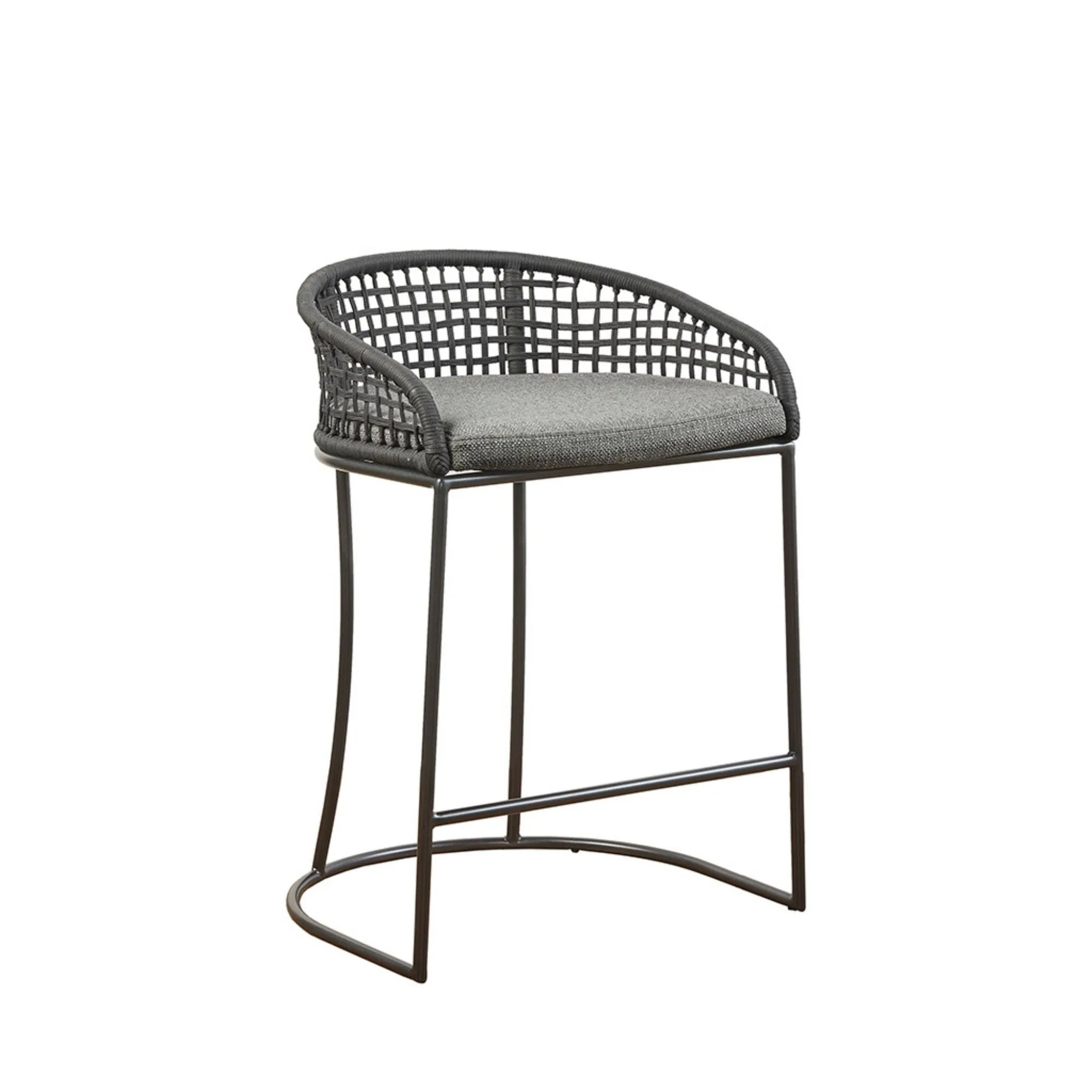 Coastal Woven Counter Stool With Upholstered Seat