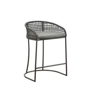 Coastal Woven Counter Stool With Upholstered Seat