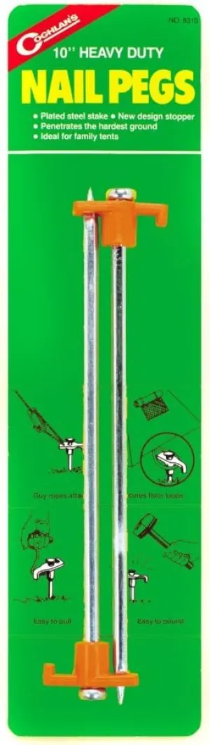 Coghlan's 10 in. Nail Pegs - Set of 4 - Tent Stakes - Steel - Gray