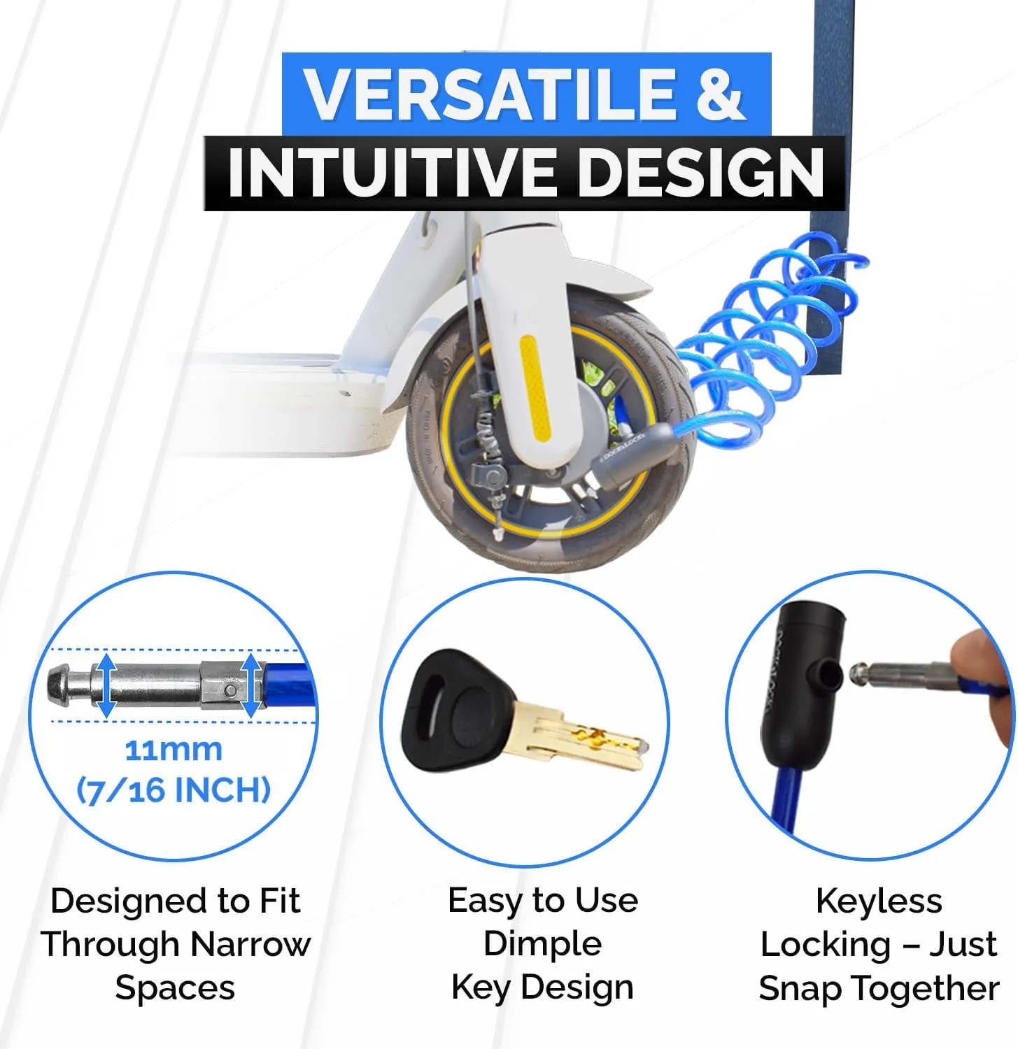 Coiled Security Cable with Key Lock (5’, 10’, 15’, 20’ or 25’ Lengths), Weatherproof Multi-Purpose Anti-Theft Protection for Kayaks, Bikes, Paddleboards, Scooters, Equipment and More 20ft