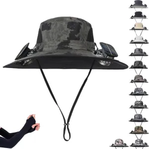 Colitt Fishing Hat, 2025 New Ultralight Solar Fan Sun Hat Powered, Bucket Wide Panel Brim Sombrero Hats Men in Outdoor