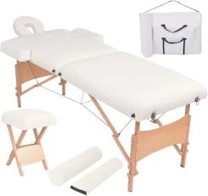Comfortable and Convenient 2-Zone Folding Massage Table and Stool Set, Height Adjustable, 3.9" Thick Foam, White