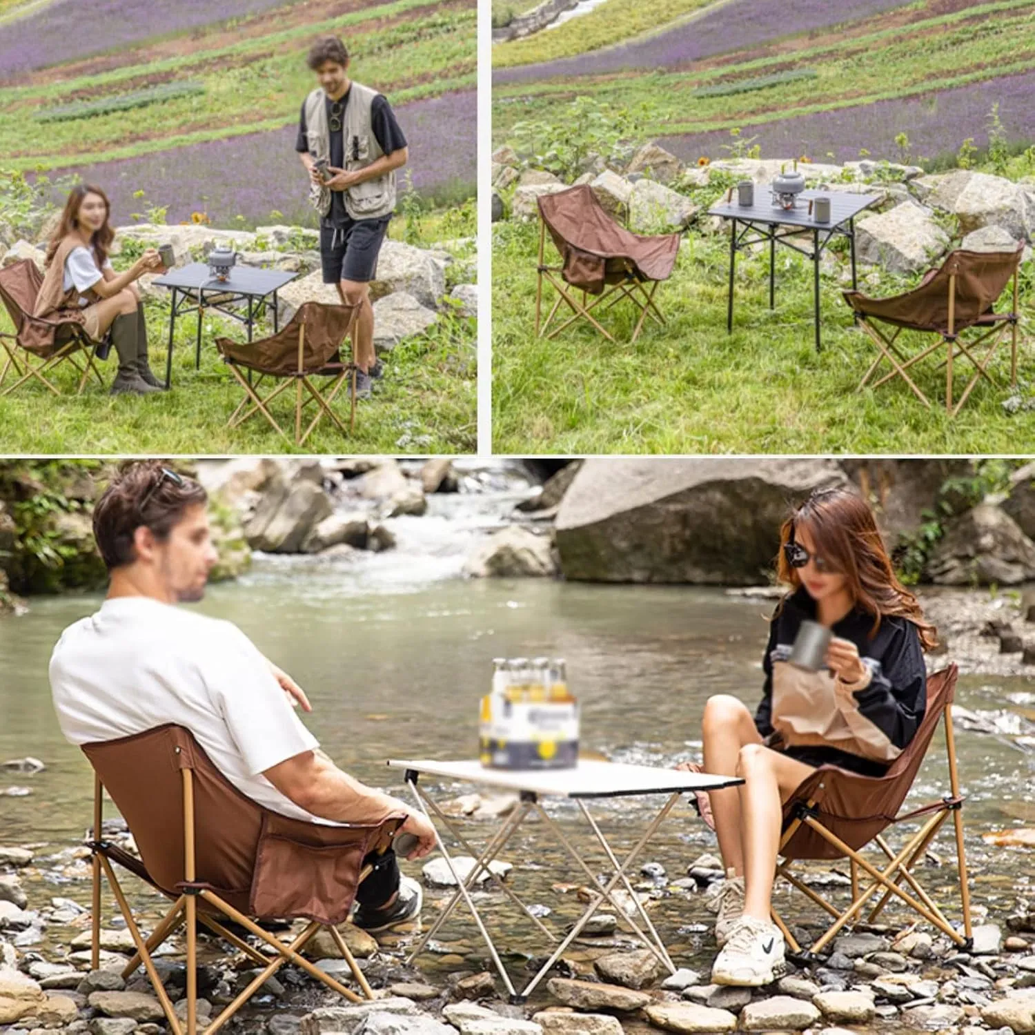 Compact Ultralight Folding Backpacking Chairs, Set Of 2 Folding Camping Chairs, Oxford Cloth, With Storage Bag For Easy Portability, For Adults Outdoor Travel Picnic Fishing, Recliner Garden Chairs, B