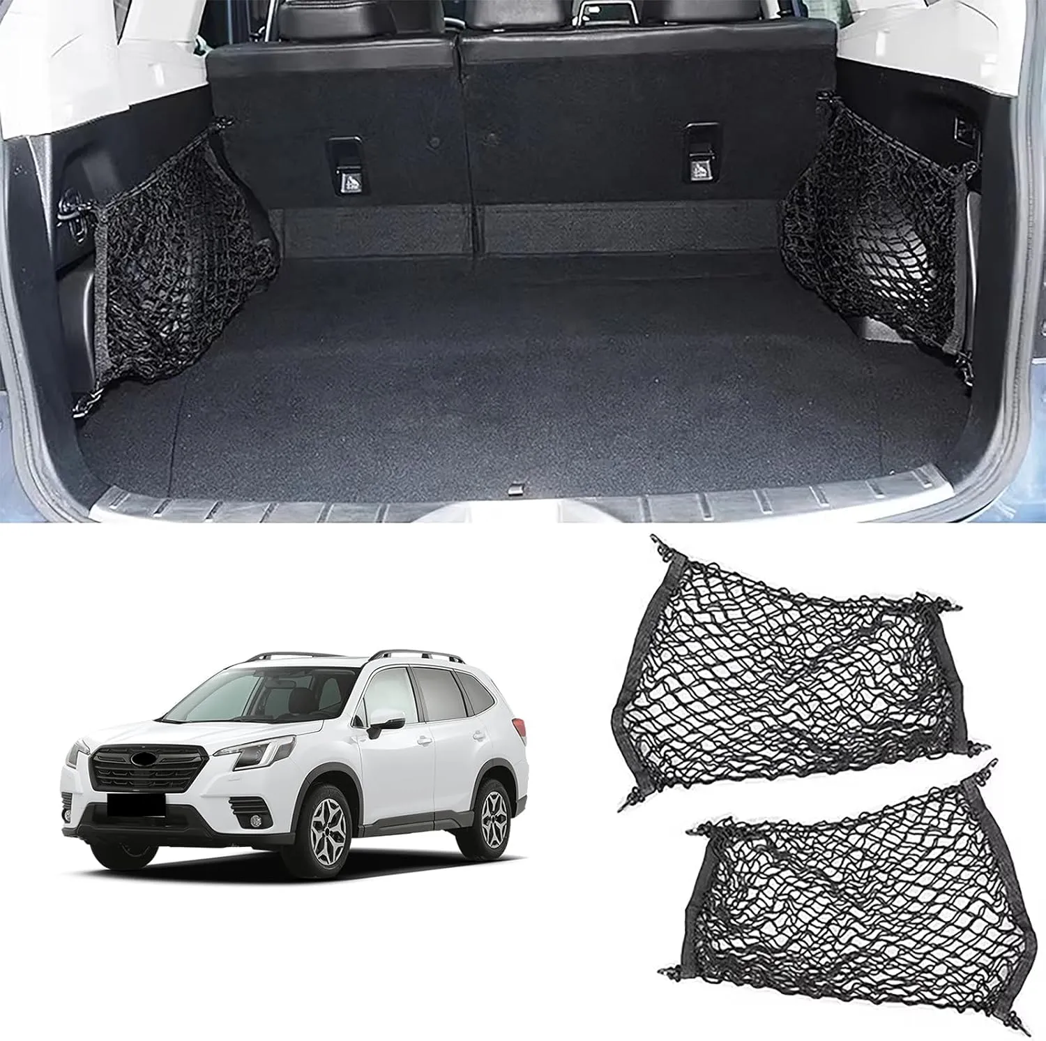 Compatible with Subaru Forester Accessories Automotive Elastic Trunk Mesh Cargo Net Premium Trunk Organizer Storage Luggage Left and Right Side Net SUV Car Organizer 2PCS(Left and Right Sides)