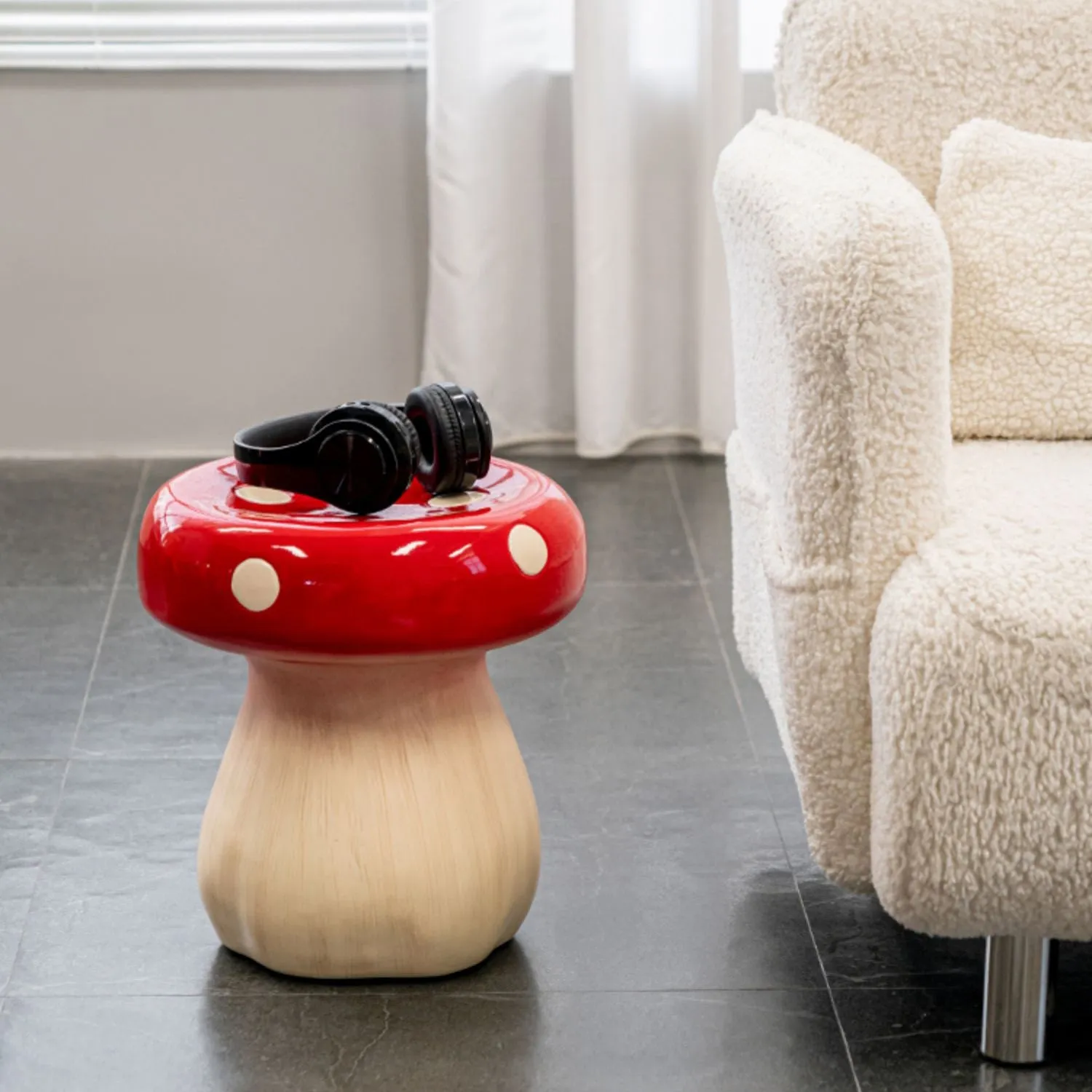 Contemporary Resin Side Table Stool MUSHROOM