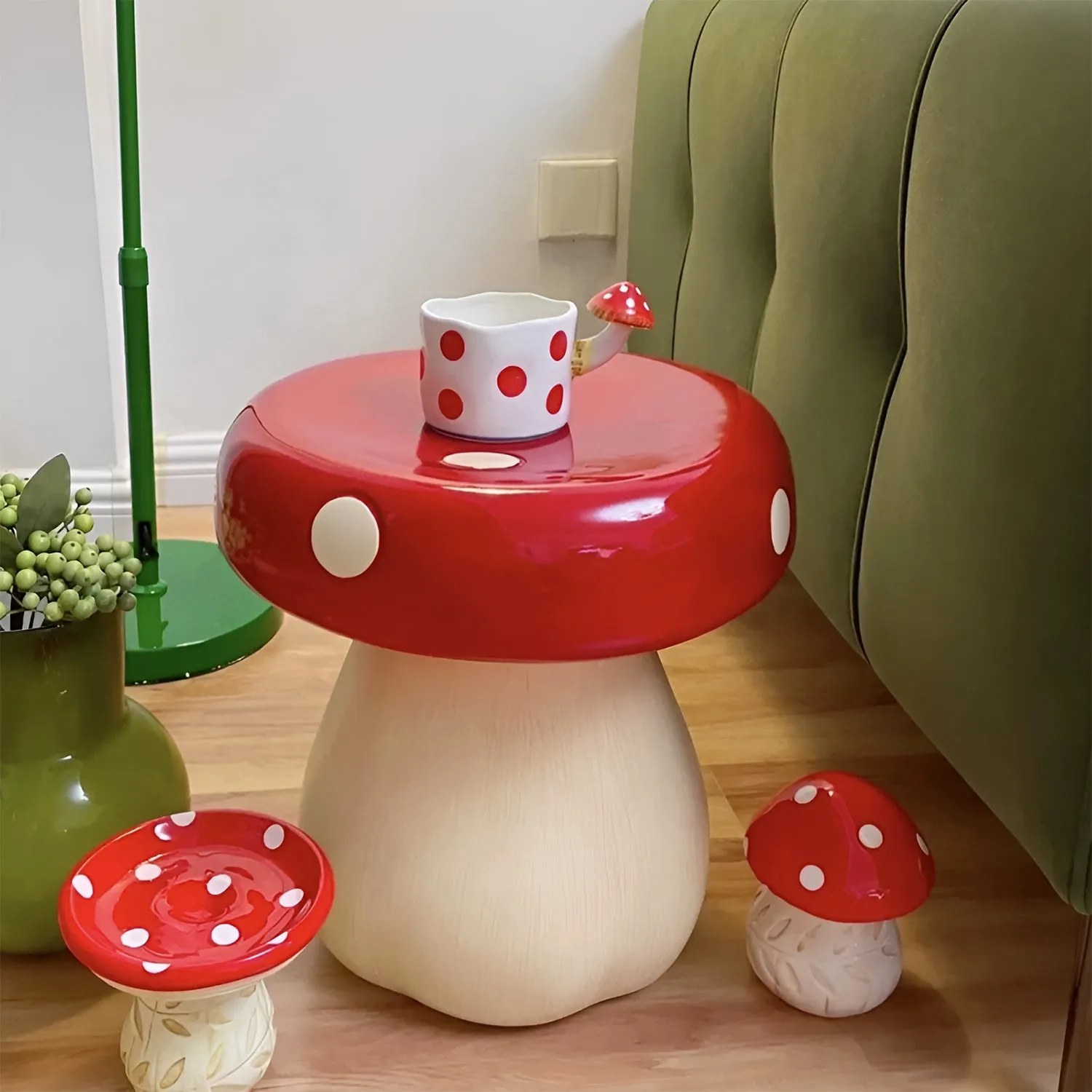 Contemporary Resin Side Table Stool MUSHROOM