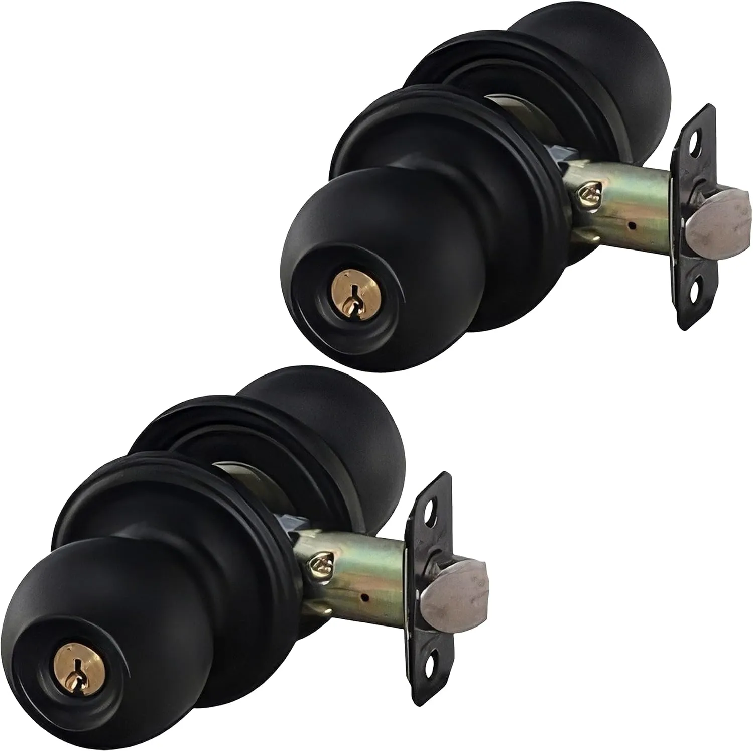 Copper Creek Matte Black Door Knobs - Keyed Entry Function, Locking Door Knob with Key, Locking Interior/Exterior Door Handle, Lockable Door Knob for Bedroom, Bathroom, and Room Doors - 2 Pack