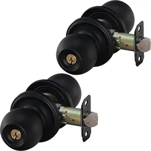 Copper Creek Matte Black Door Knobs - Keyed Entry Function, Locking Door Knob with Key, Locking Interior/Exterior Door Handle, Lockable Door Knob for Bedroom, Bathroom, and Room Doors - 2 Pack