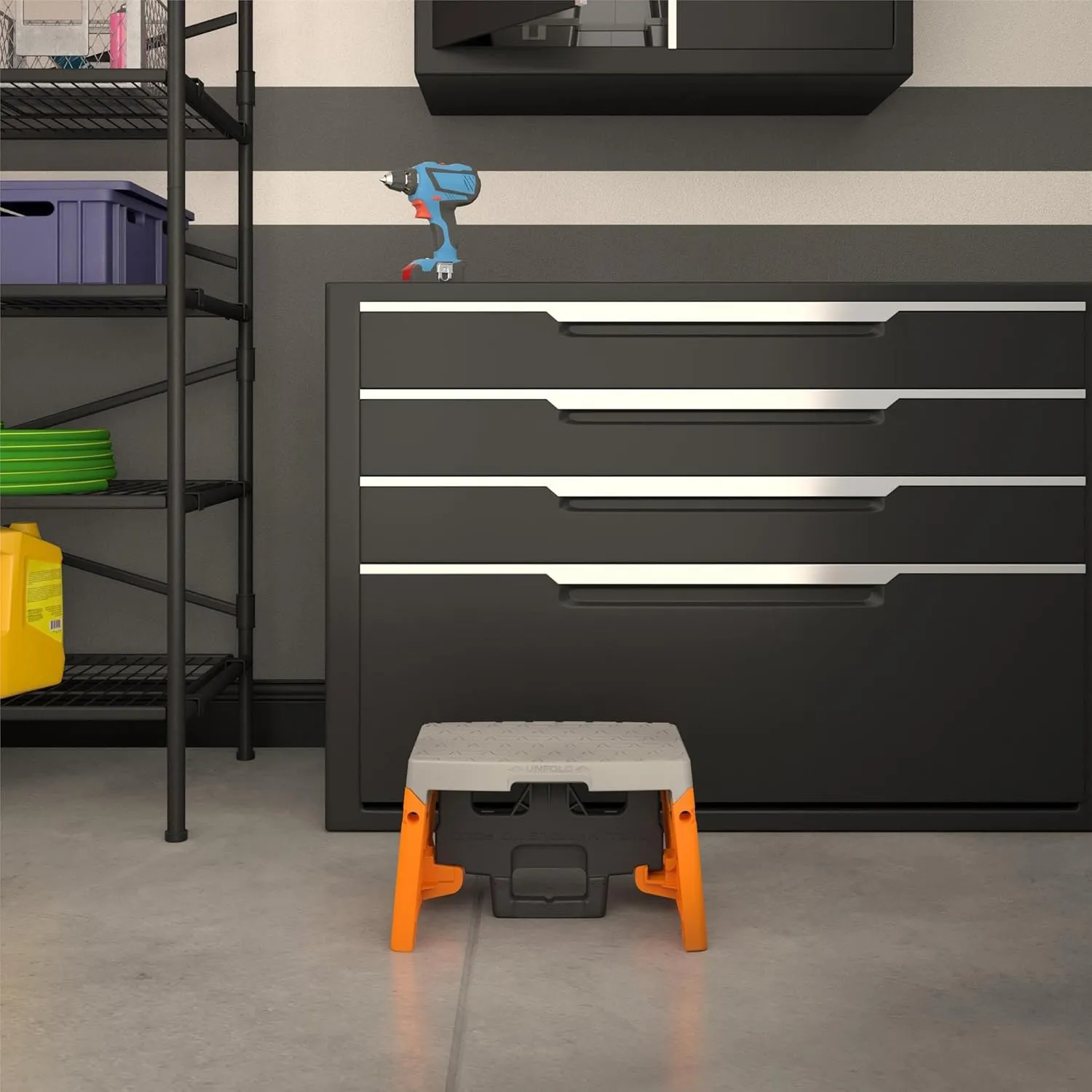 COSCO 1 Step Molded Folding Step Stool, Type 1A, Black, Orange, and Gray