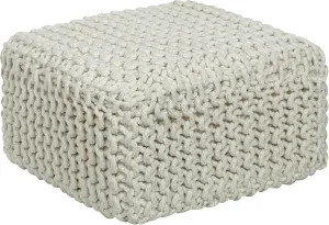 COTTON CRAFT Braided Footrest - Handknitted Cotton Cord Dori Foot Stool Ottoman - Low Floor Pouf - Lightweight Portable - Small Spaces Living Room Bedroom Entryway Under Desk - 14 x 8 Square - Ivory
