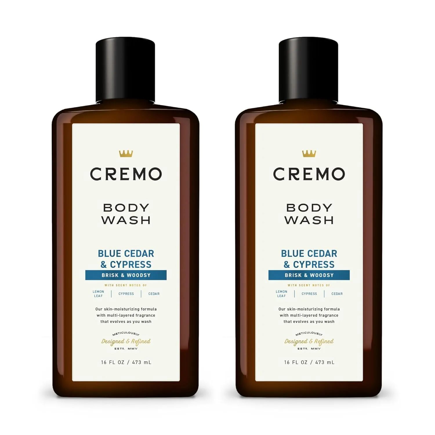 Cremo Rich-Lathering Blue Cedar & Cypress Body Wash, A Woodsy Scent with Notes of Lemon Peel, Cypress and Cedar, 16 Fl Oz (2-Pack)