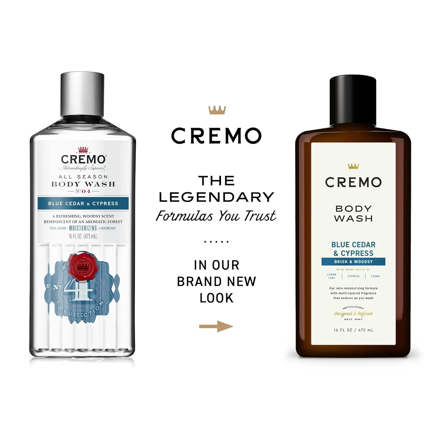 Cremo Rich-Lathering Blue Cedar & Cypress Body Wash, A Woodsy Scent with Notes of Lemon Peel, Cypress and Cedar, 16 Fl Oz (2-Pack)