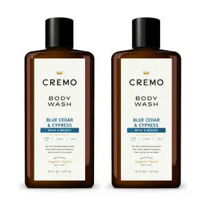 Cremo Rich-Lathering Blue Cedar & Cypress Body Wash, A Woodsy Scent with Notes of Lemon Peel, Cypress and Cedar, 16 Fl Oz (2-Pack)