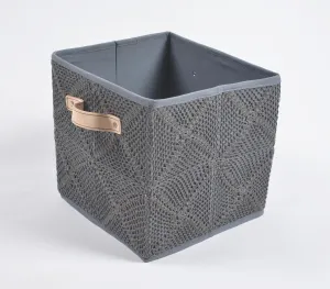 Crochet Charcoal Cotton Foldable Storage Hamper