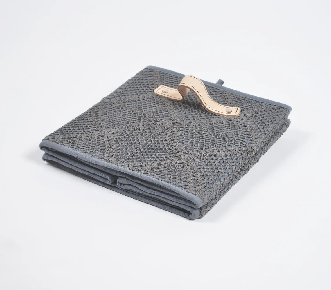 Crochet Charcoal Cotton Foldable Storage Hamper