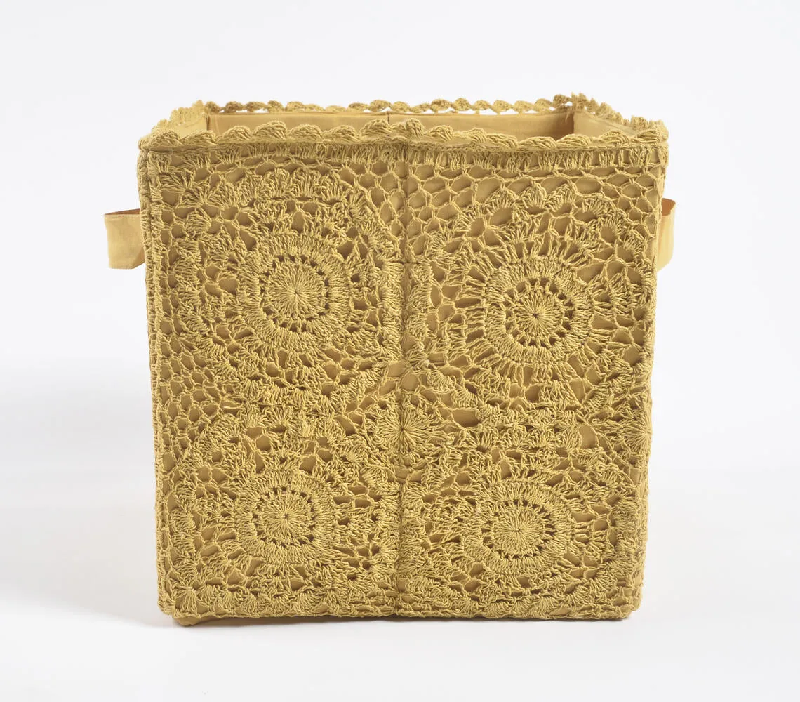 Crochet Mustard Cotton Foldable Storage Hamper