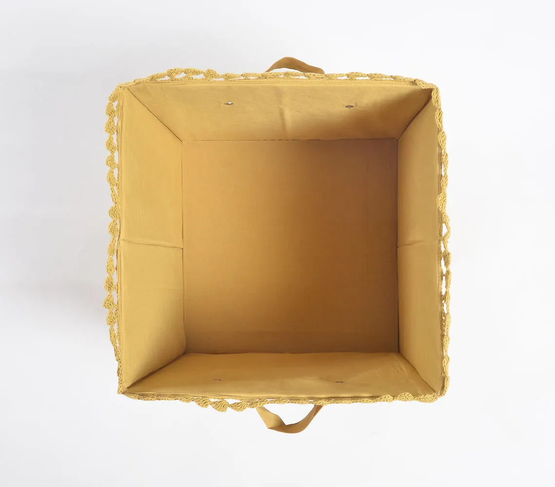 Crochet Mustard Cotton Foldable Storage Hamper
