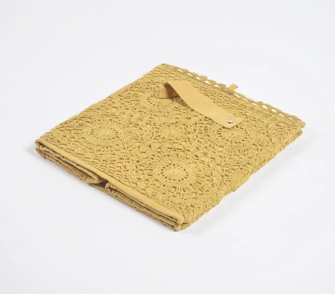 Crochet Mustard Cotton Foldable Storage Hamper