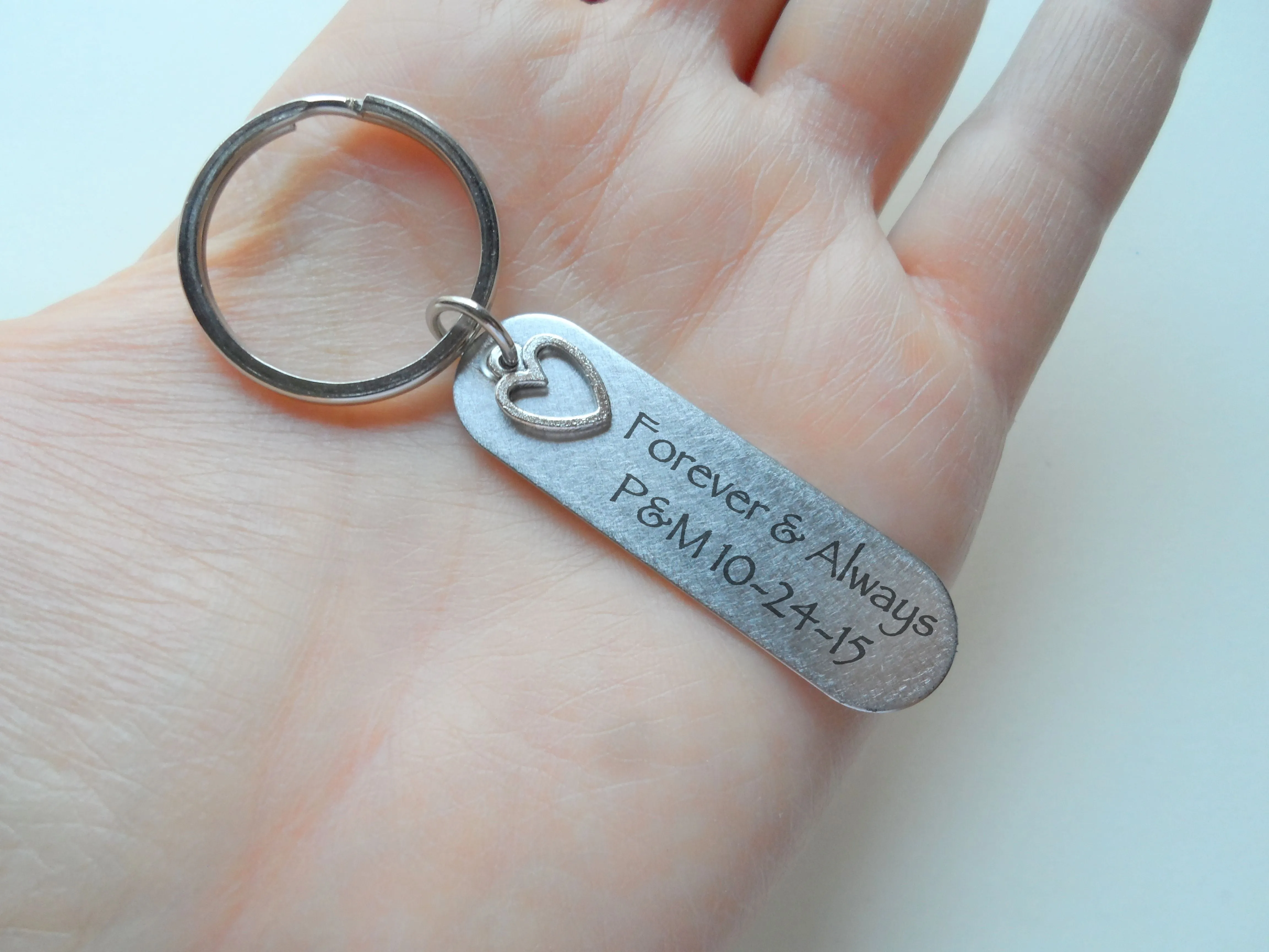 Custom Engraved Stainless Steel Tag Keychain with Heart Charm for Couples 11 Year Anniversary Gift Keychain, Add Backside Engraving