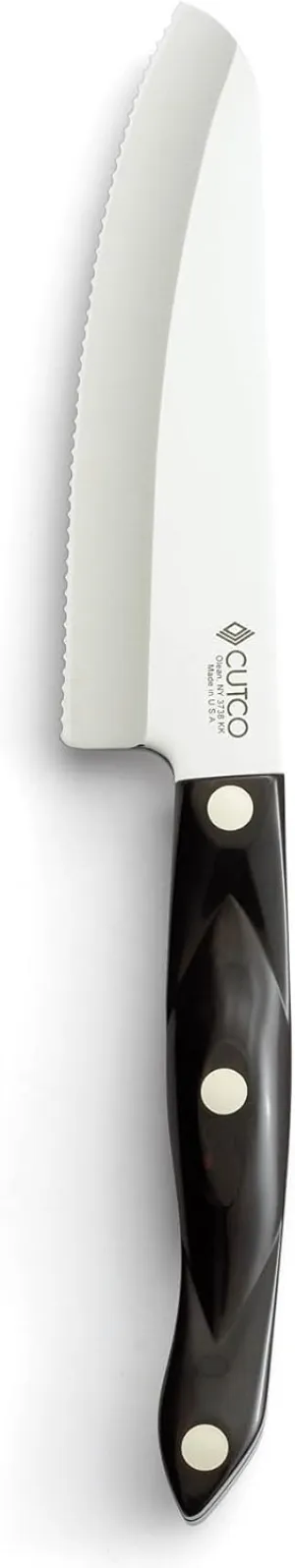 CUTCO Model 3738 Hardy Slicer.....6.3" High-Carbon Stainless Double-D® serrated blade.........5.7" Classic Brown handle (sometimes called black)........In factory-sealed plastic bag.