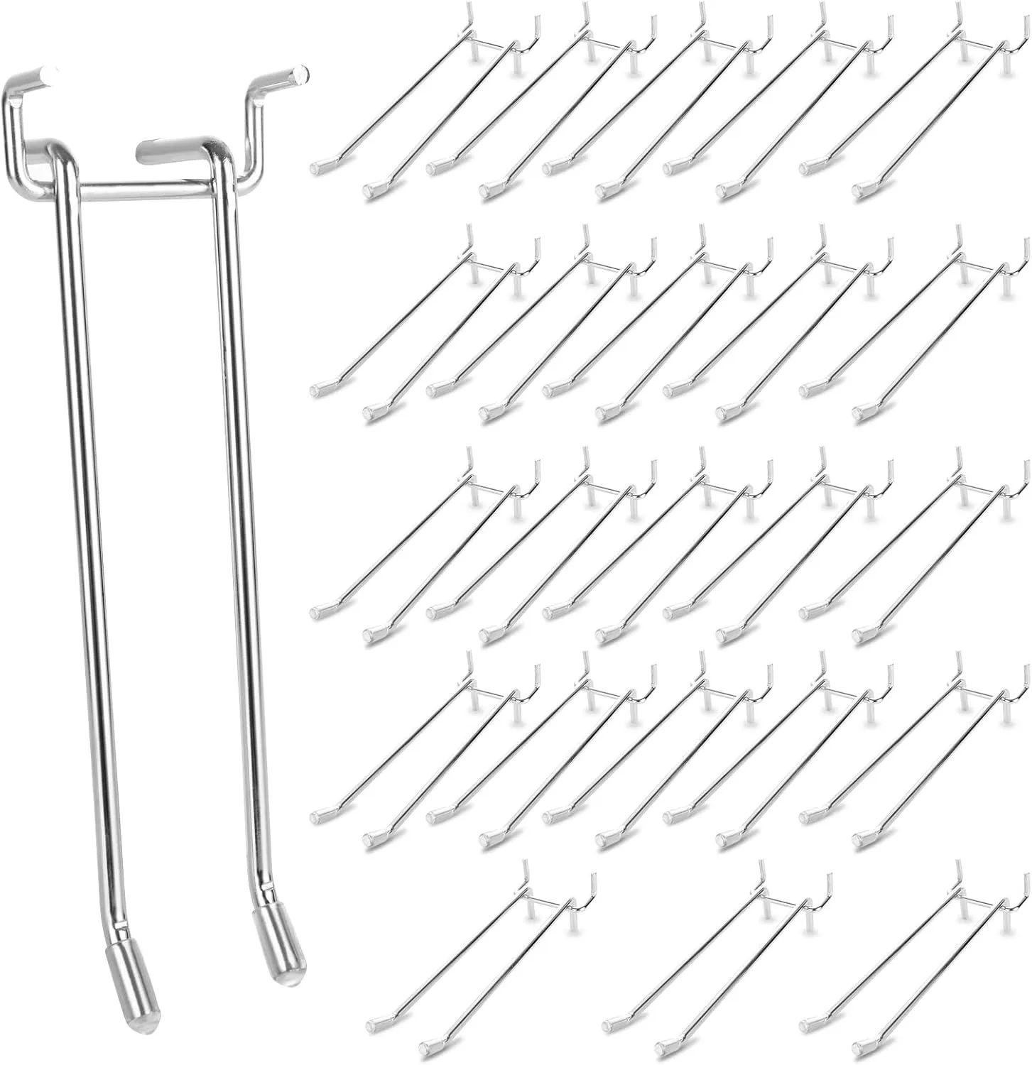 CYEAH 24 Pcs Double Arm Pegboard Hooks, 6 inch Heavy Duty Peg Board Hooks Fit 1/4” PegBoard Hole, Pegboard Display Hooks Hanging with Protecting Tip for Garage Organization Wall Storage
