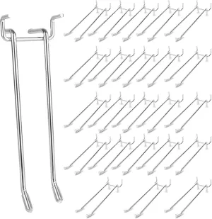 CYEAH 24 Pcs Double Arm Pegboard Hooks, 6 inch Heavy Duty Peg Board Hooks Fit 1/4” PegBoard Hole, Pegboard Display Hooks Hanging with Protecting Tip for Garage Organization Wall Storage