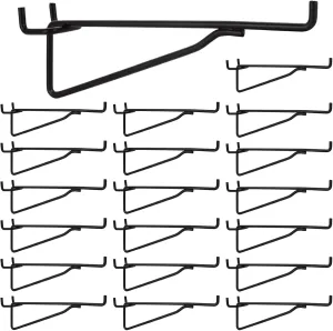 DAJAVE 20 Pack Metal Pegboard Hooks 6 inch Pegboard Shelf Brackets Fits 1/4 Pegboard, Heavy Duty Peg Board Hook Black Peg Board Shelving for Organize Workbench, Garage, Craft Room, Retail Shop