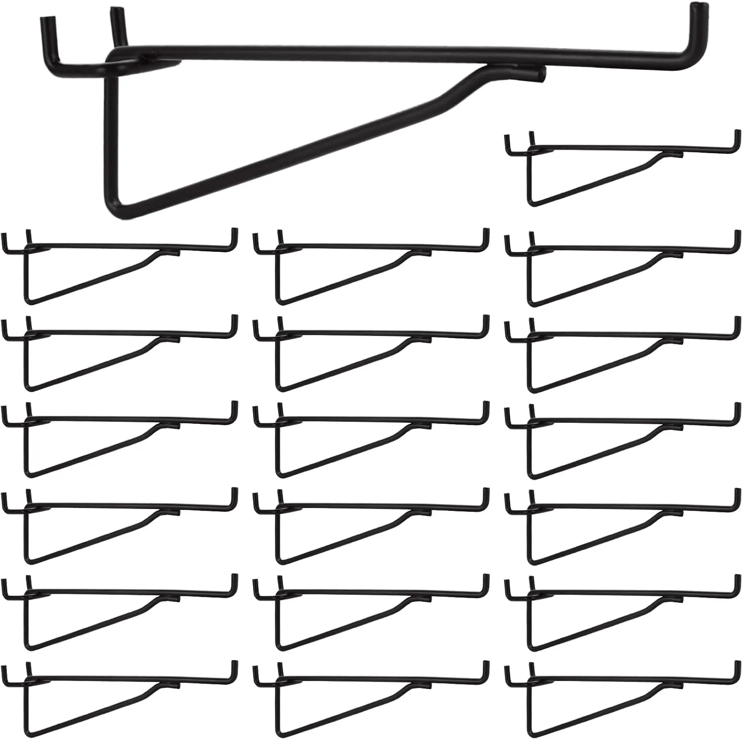 DAJAVE 20 Pack Metal Pegboard Hooks 6 inch Pegboard Shelf Brackets Fits 1/4 Pegboard, Heavy Duty Peg Board Hook Black Peg Board Shelving for Organize Workbench, Garage, Craft Room, Retail Shop