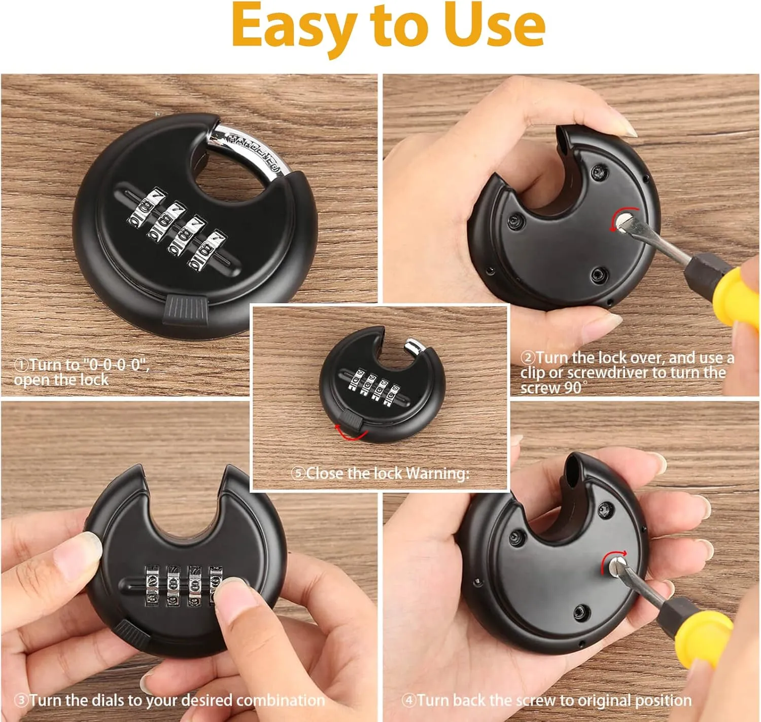 DAYGOS Combination Disc Padlocks for Outdoor - Heavy Duty 4 Digit Code Lock, Combo Discus Lock for Storage Unit,Gate,Fence,Trailer,4PCS,Black