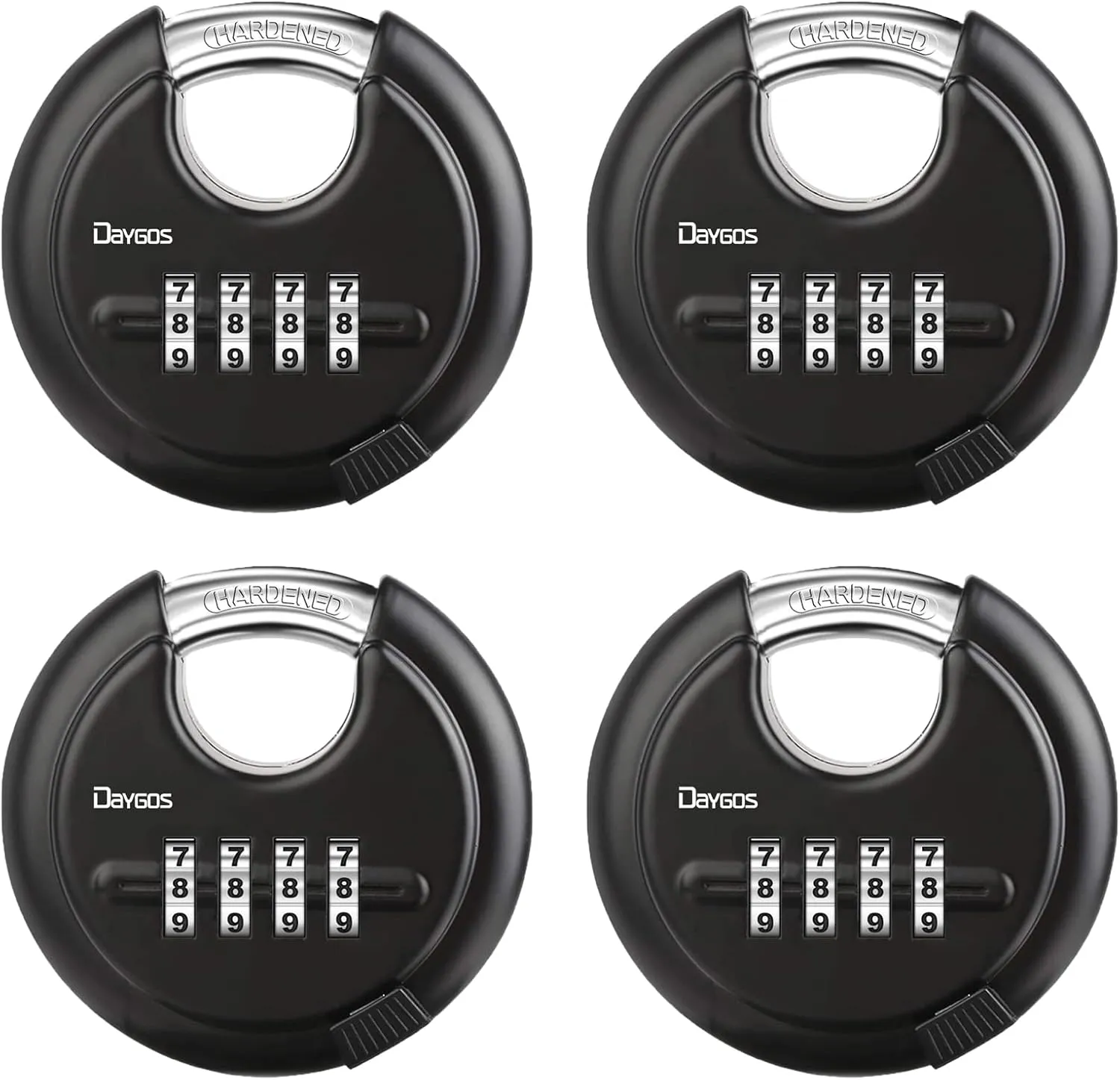 DAYGOS Combination Disc Padlocks for Outdoor - Heavy Duty 4 Digit Code Lock, Combo Discus Lock for Storage Unit,Gate,Fence,Trailer,4PCS,Black