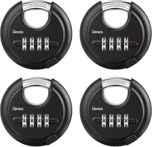 DAYGOS Combination Disc Padlocks for Outdoor - Heavy Duty 4 Digit Code Lock, Combo Discus Lock for Storage Unit,Gate,Fence,Trailer,4PCS,Black