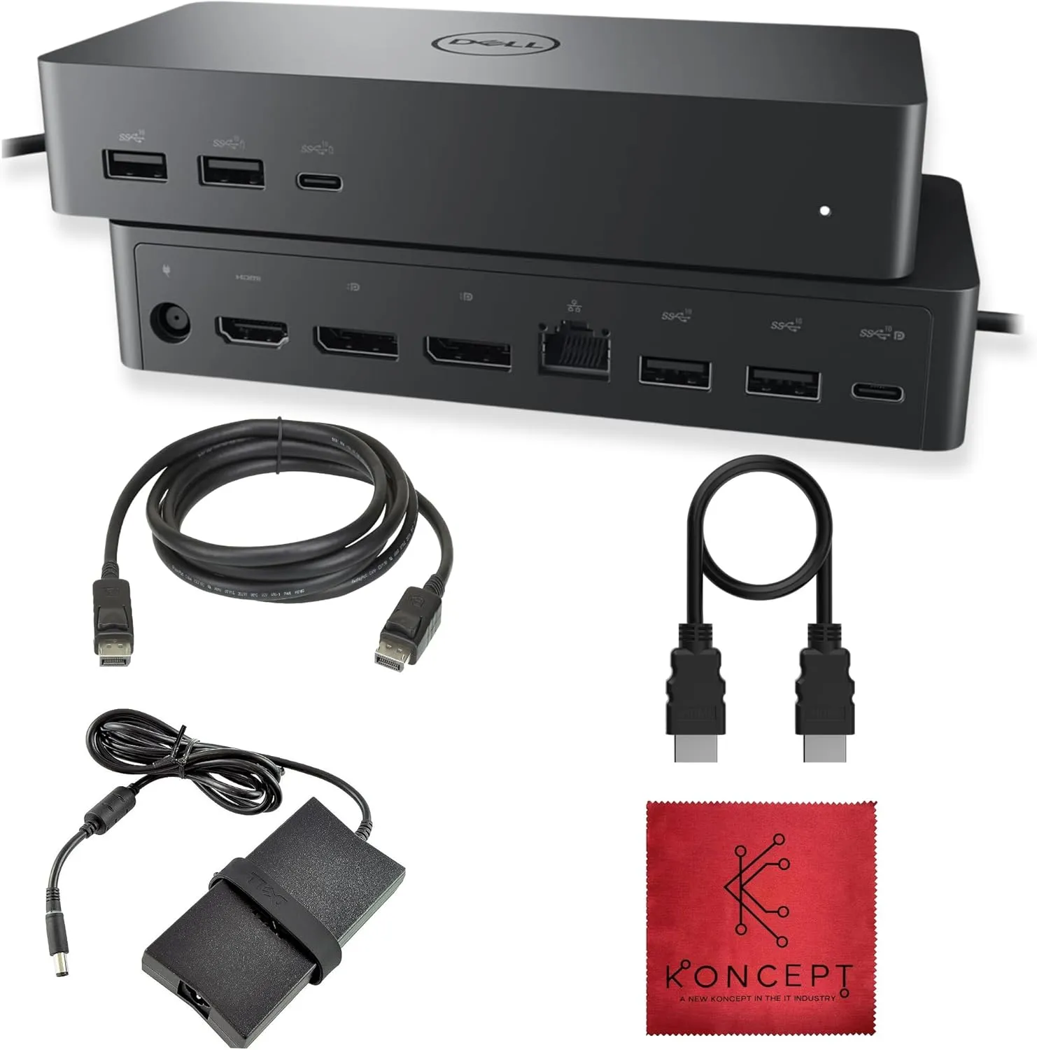 Dell UD22 Universal Docking Station – USB-C/USB-A – Supports Dual/Triple & 4 Monitors – Dell Dock with 130W, HDMI, DisplayPort Cables & Cleaning Cloth – 4K Display Support