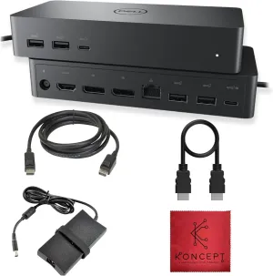 Dell UD22 Universal Docking Station – USB-C/USB-A – Supports Dual/Triple & 4 Monitors – Dell Dock with 130W, HDMI, DisplayPort Cables & Cleaning Cloth – 4K Display Support