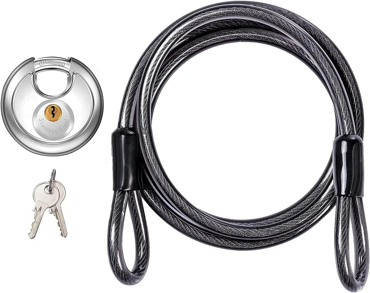 DELSWIN Disc Padlock with Cable - Stainless Steel Discus Lock,3/8-Inch Shackle and 6 Ft Security Steel Cable for Outdoor Fence Bike Kayak Trailer