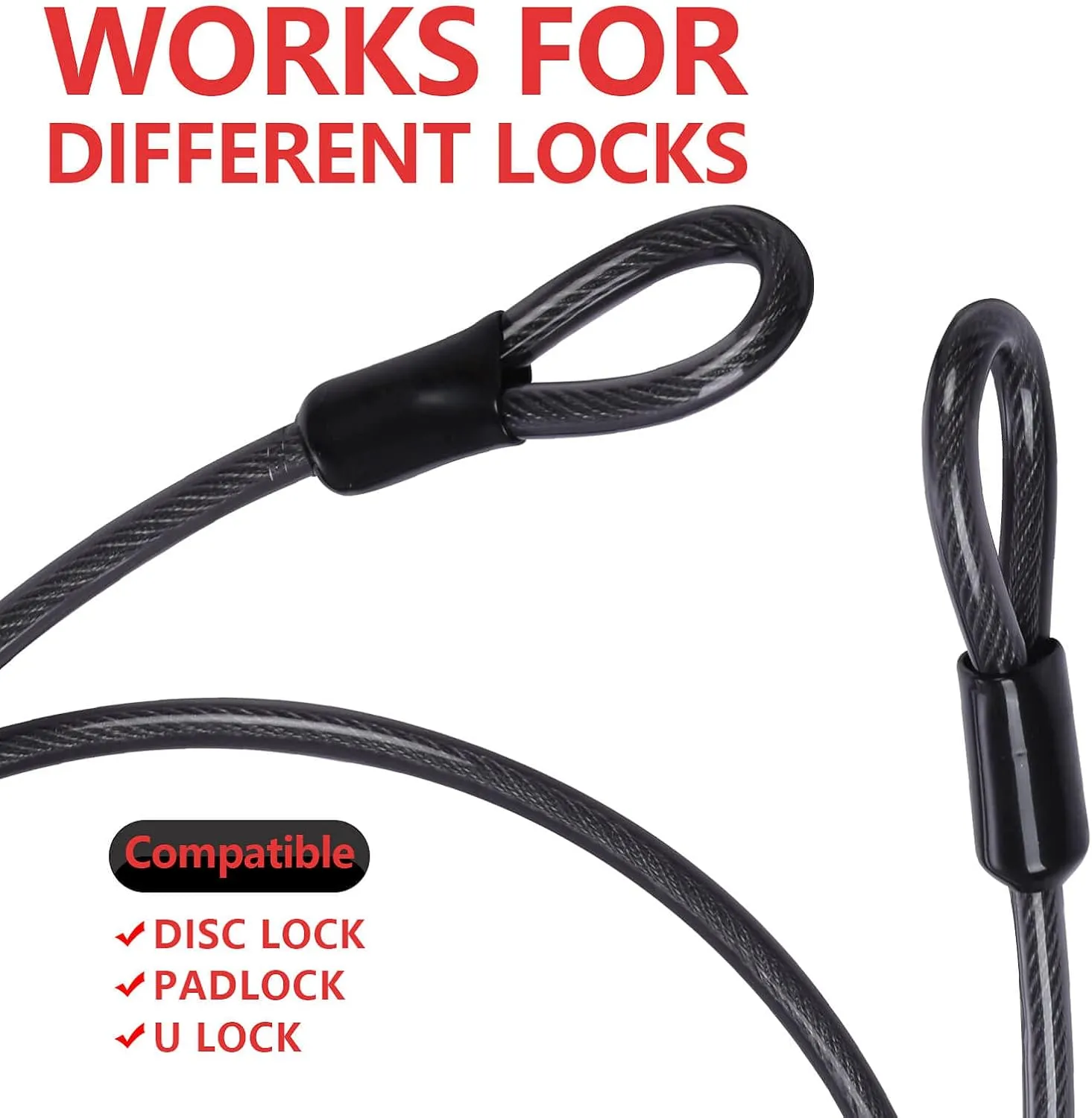 DELSWIN Disc Padlock with Cable - Stainless Steel Discus Lock,3/8-Inch Shackle and 6 Ft Security Steel Cable for Outdoor Fence Bike Kayak Trailer