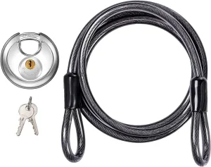 DELSWIN Disc Padlock with Cable - Stainless Steel Discus Lock,3/8-Inch Shackle and 6 Ft Security Steel Cable for Outdoor Fence Bike Kayak Trailer