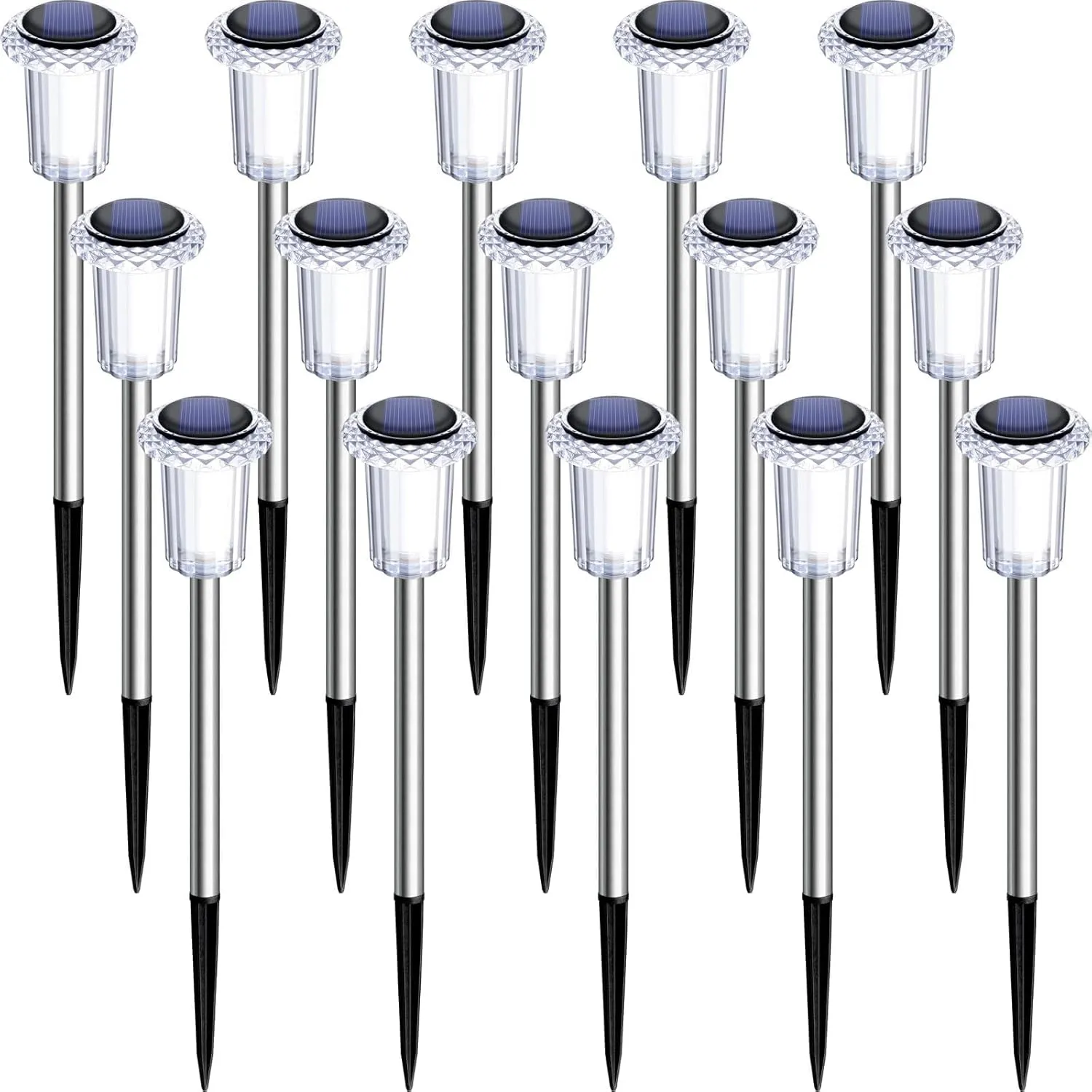 DenicMic Solar Lights Outdoor Pathway Lights 6000K LED Waterproof Acrylic Lamp Head Stainless Steel Stake for Yard Garden Landscape Path Walkway Driveway Patio Lawn (15Pack Cold White)