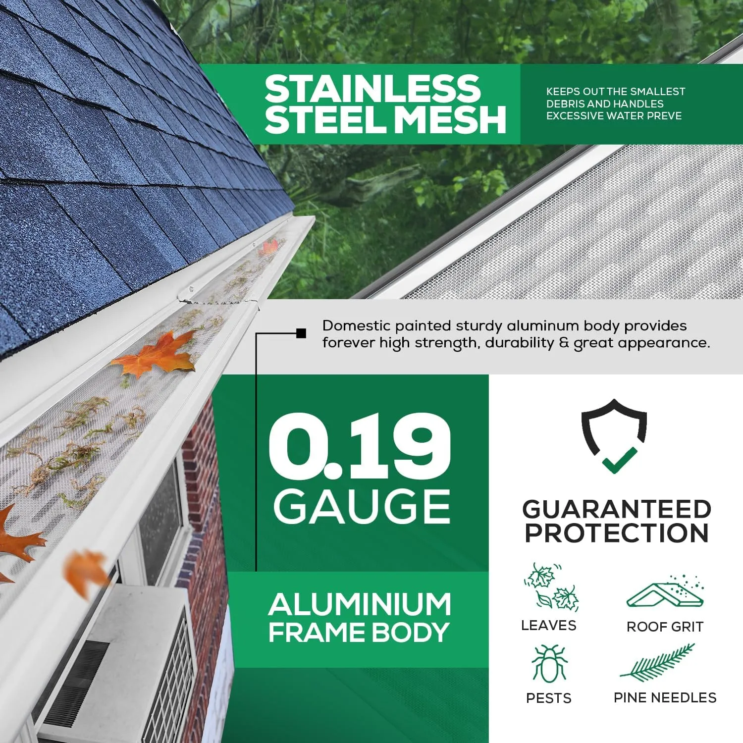 DIY 5”Leaf Protection|100 Feet|Stainless Steel mesh|White Aluminum Gutter Covers|Contractor Grade|Gutter Guard from Manufacturer|Made in The USA