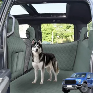 Dog Car Seat Cover for Back Seat Compatible with Ford F-150 F150 2015 2016 2017 2018 2019 2020 2021 2022 2023 Detachable Washable Backseat Pet Travel Hammock Cushion (Black Green)