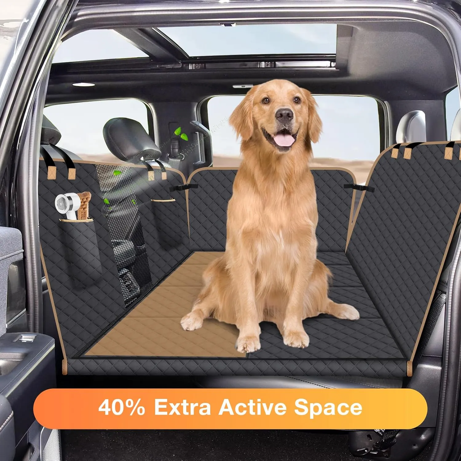 Dog Car Seat Cover for Back Seat, Larger Dog Car Bed Cover with Hard Bottom, Backseat Extender Hammock for Full SizeTruck/SUV 8 Panels - Black