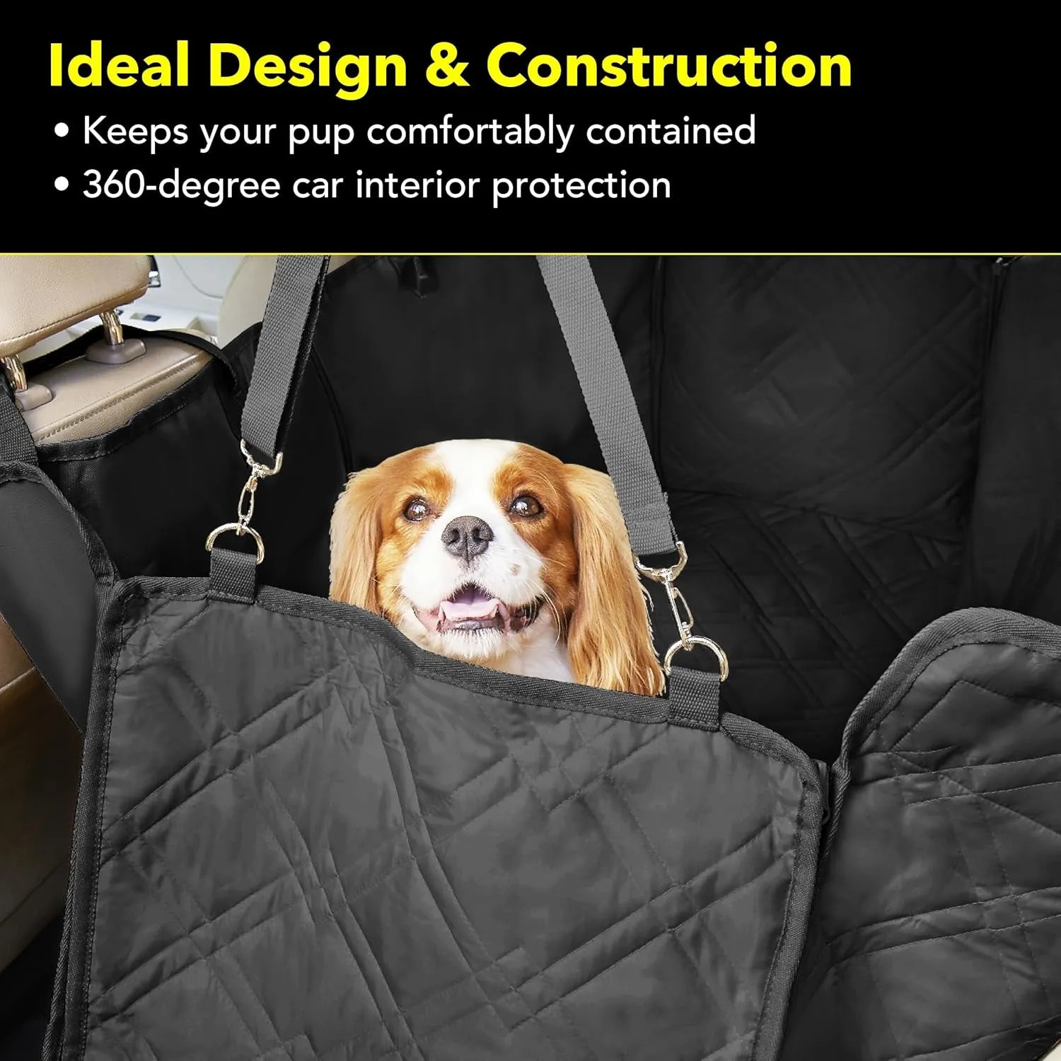 Dog Seat Covers Unique Design & Entire Car Protection-Doors,Headrests & Backseat. Extra Durable Zippered Side Flap, Waterproof Pet Seat Cover   Seat Belt & 2 Headrest Protectors, I0113671