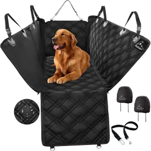 Dog Seat Covers Unique Design & Entire Car Protection-Doors,Headrests & Backseat. Extra Durable Zippered Side Flap, Waterproof Pet Seat Cover   Seat Belt & 2 Headrest Protectors, I0113671
