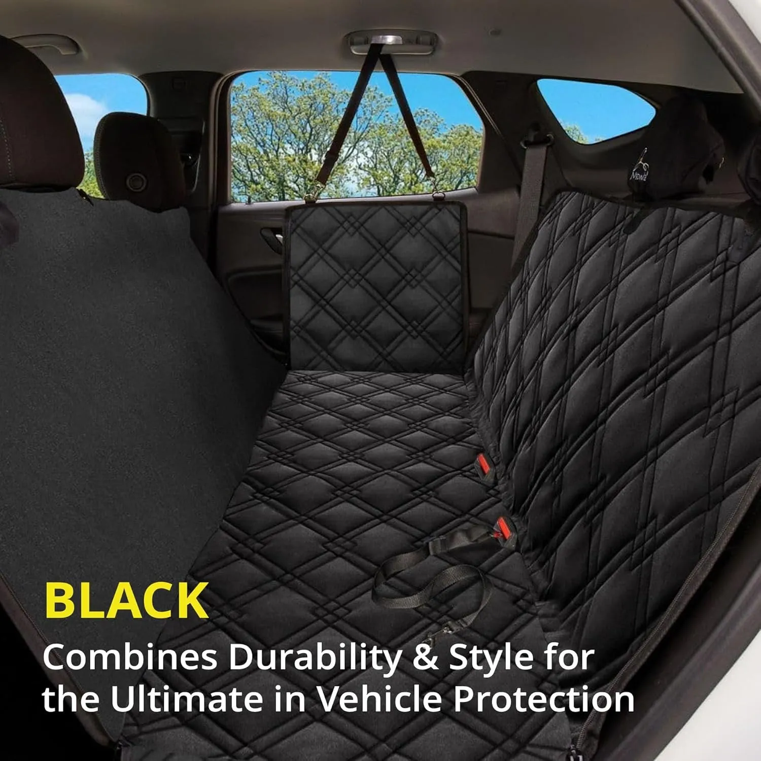 Dog Seat Covers Unique Design & Entire Car Protection-Doors,Headrests & Backseat. Extra Durable Zippered Side Flap, Waterproof Pet Seat Cover   Seat Belt & 2 Headrest Protectors, I0113671