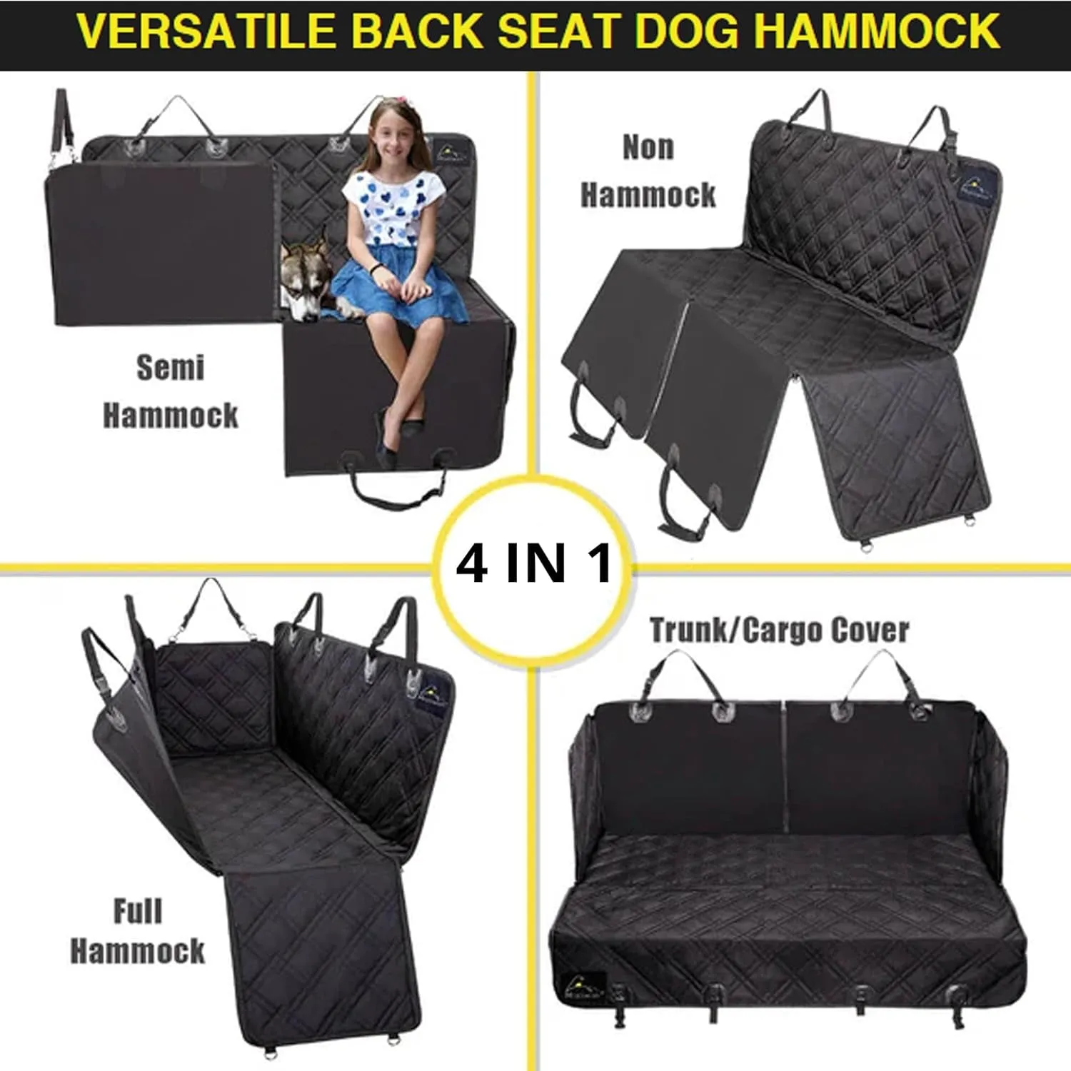 Dog Seat Covers Unique Design & Entire Car Protection-Doors,Headrests & Backseat. Extra Durable Zippered Side Flap, Waterproof Pet Seat Cover   Seat Belt & 2 Headrest Protectors, I0113671