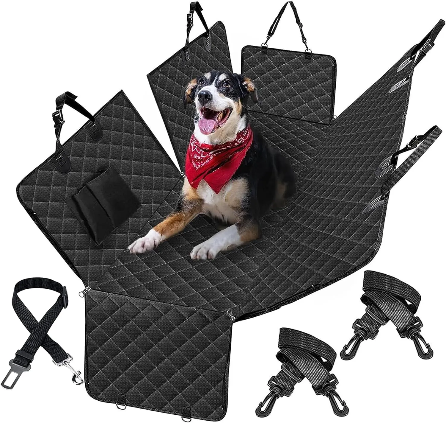 Dog Seat Cover,Waterproof Pet Seat Cover with Mesh Visual Window & Seat Belt Opening & Storage Pockets,Wear-Proof Dog Back Seat Hammock for Cars, Trucks and SUV - 147 x 137 cm…