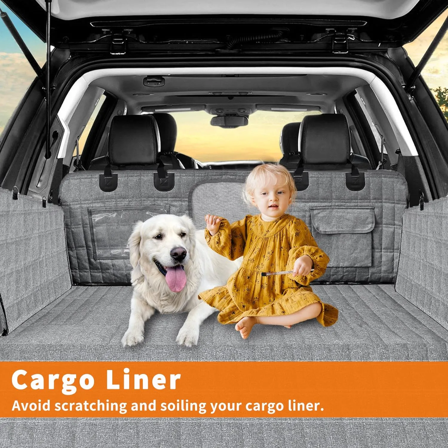 Dog Seat Cover,Waterproof Pet Seat Cover with Mesh Visual Window & Seat Belt Opening & Storage Pockets,Wear-Proof Dog Back Seat Hammock for Cars, Trucks and SUV - 147 x 137 cm…
