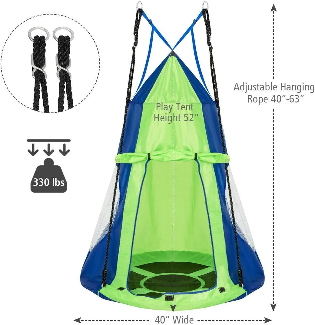 DORTALA Kids Hanging Chair Swing Tent Set, Hammock Nest Pod Hanging Swing Seat for Boys/Girls, Children Swing Play House with Detachable Play Tent, Max Capacity 330 LBS, 40", Green
