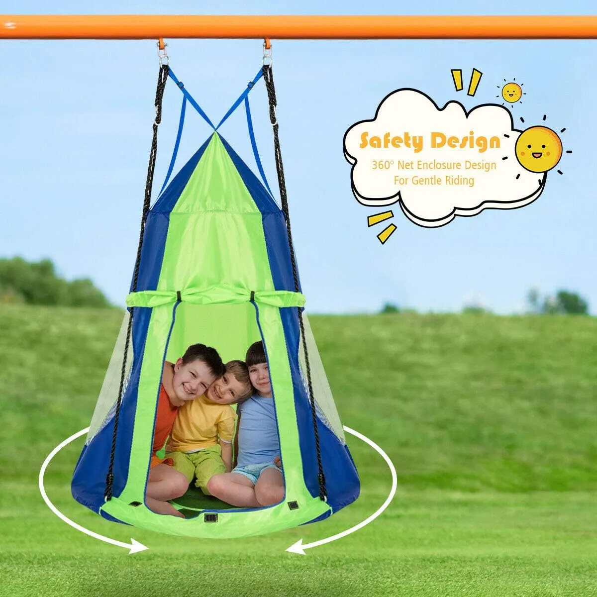 DORTALA Kids Hanging Chair Swing Tent Set, Hammock Nest Pod Hanging Swing Seat for Boys/Girls, Children Swing Play House with Detachable Play Tent, Max Capacity 330 LBS, 40", Green