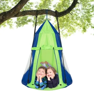 DORTALA Kids Hanging Chair Swing Tent Set, Hammock Nest Pod Hanging Swing Seat for Boys/Girls, Children Swing Play House with Detachable Play Tent, Max Capacity 330 LBS, 40", Green